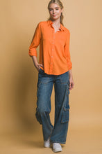 Orange Roll-Up Sleeve Linen-Blend Shirt