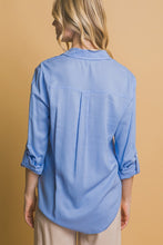 Lt.Blue Roll-Up Sleeve Linen-Blend Shirt