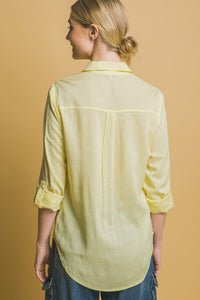 Lemon Roll-Up Sleeve Linen-Blend Shirt