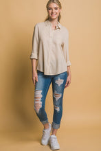 Khaki Roll-Up Sleeve Linen-Blend Shirt