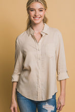 Khaki Roll-Up Sleeve Linen-Blend Shirt