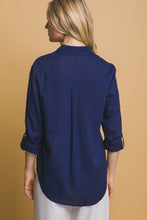 Navy Roll-Up Sleeve Linen-Blend Shirt