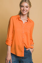 Orange Roll-Up Sleeve Linen-Blend Shirt