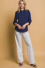 Navy Roll-Up Sleeve Linen-Blend Shirt