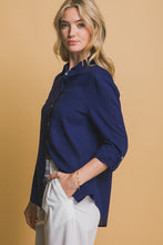 Navy Roll-Up Sleeve Linen-Blend Shirt