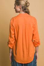 Orange Roll-Up Sleeve Linen-Blend Shirt