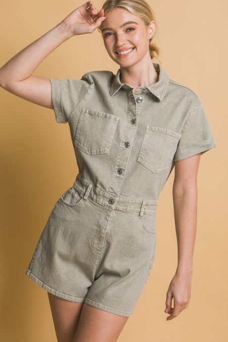 Matcha Denim Button Down Romper