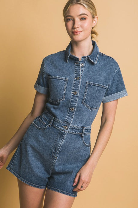 Blue Denim Button Down Romper