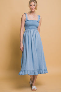 Lt.Blue Smocked Maxi Dress