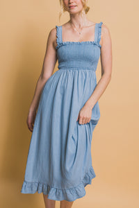 Lt.Blue Smocked Maxi Dress