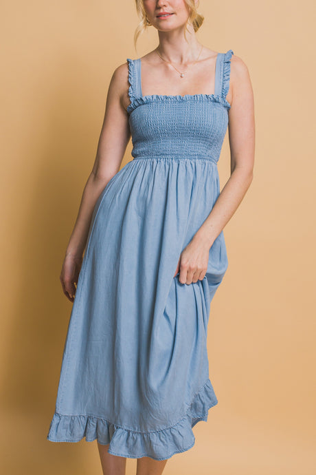 Lt.Blue Smocked Maxi Dress