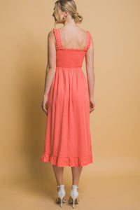 Sunset Coral Smocked Maxi Dress