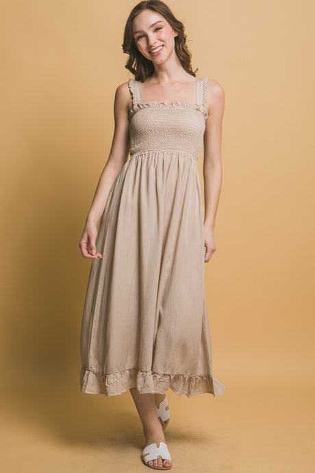 Taupe Smocked Maxi Dress