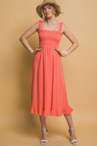 Sunset Coral Smocked Maxi Dress