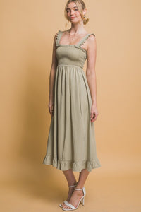 Olive Stone Smocked Maxi Dress