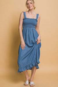 Blue Smocked Maxi Dress