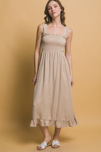 Taupe Smocked Maxi Dress