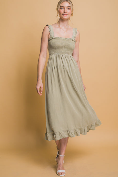 Olive Stone Smocked Maxi Dress