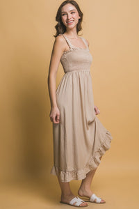 Taupe Smocked Maxi Dress