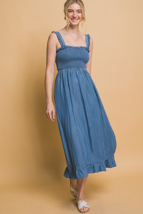 Blue Smocked Maxi Dress