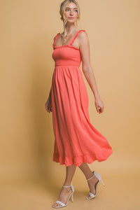 Sunset Coral Smocked Maxi Dress