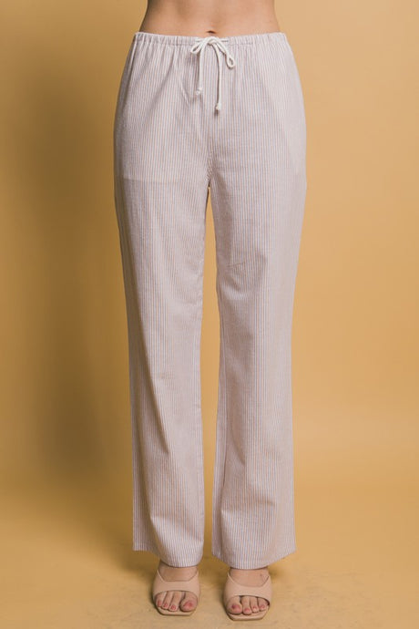 Khaki Linen Wide-Leg Pants