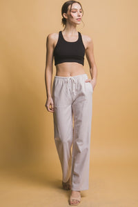 Khaki Linen Wide-Leg Pants
