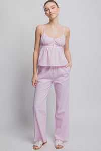 Lt.Pink Linen Wide-Leg Pants