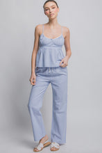 Blue Linen Wide-Leg Pants