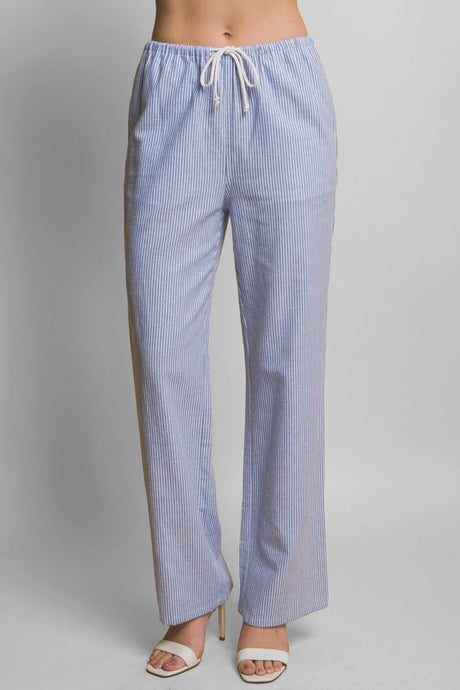 Blue Linen Wide-Leg Pants