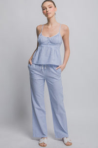 Blue Linen Wide-Leg Pants