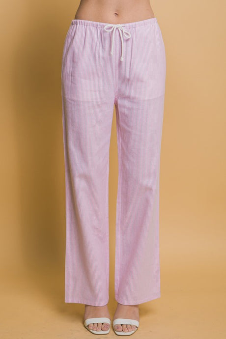 Lt.Pink Linen Wide-Leg Pants