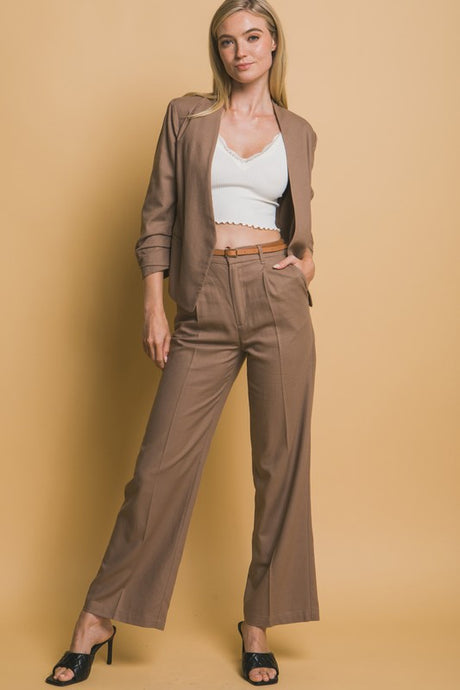 Mocha Belted Linen Pants