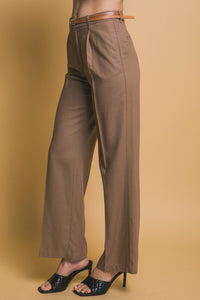Mocha Belted Linen Pants
