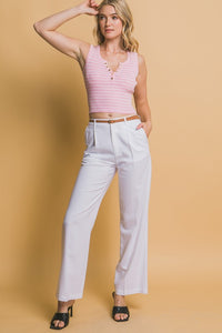 White Belted Linen Pants