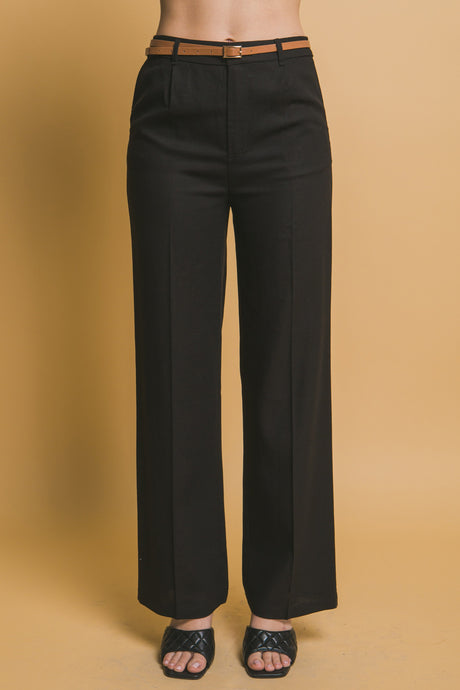 Black Belted Linen Pants