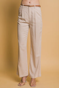 Khaki Belted Linen Pants