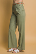 Lt.Olive Belted Linen Pants