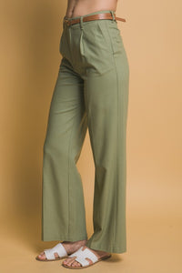 Lt.Olive Belted Linen Pants