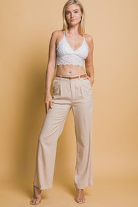 Khaki Belted Linen Pants