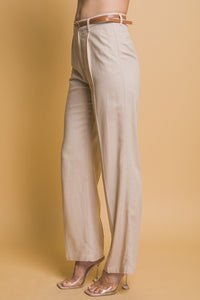 Khaki Belted Linen Pants