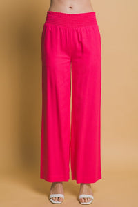 Fuchsia Shirred Waist Linen Pants