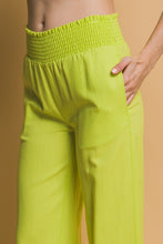 Lime Shirred Waist Linen Pants