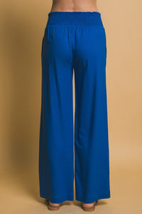Cobalt Shirred Waist Linen Pants