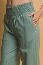 Lt.Olive Shirred Waist Linen Pants