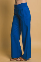 Cobalt Shirred Waist Linen Pants