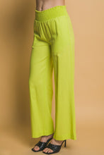 Lime Shirred Waist Linen Pants