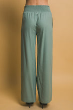 Lt.Olive Shirred Waist Linen Pants