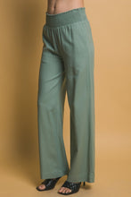 Lt.Olive Shirred Waist Linen Pants
