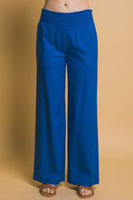Cobalt Shirred Waist Linen Pants